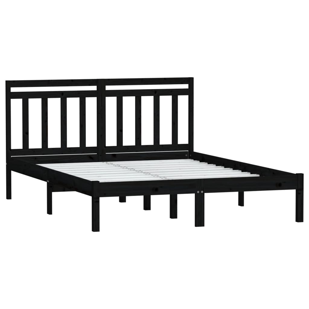 3100593 vidaXL Bed Frame without Mattress Black Solid Wood 140x200 cm (810021+814098)