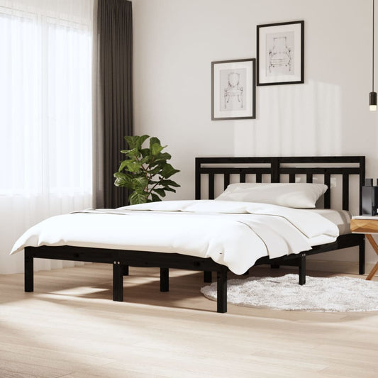 3100593 vidaXL Bed Frame without Mattress Black Solid Wood 140x200 cm (810021+814098)