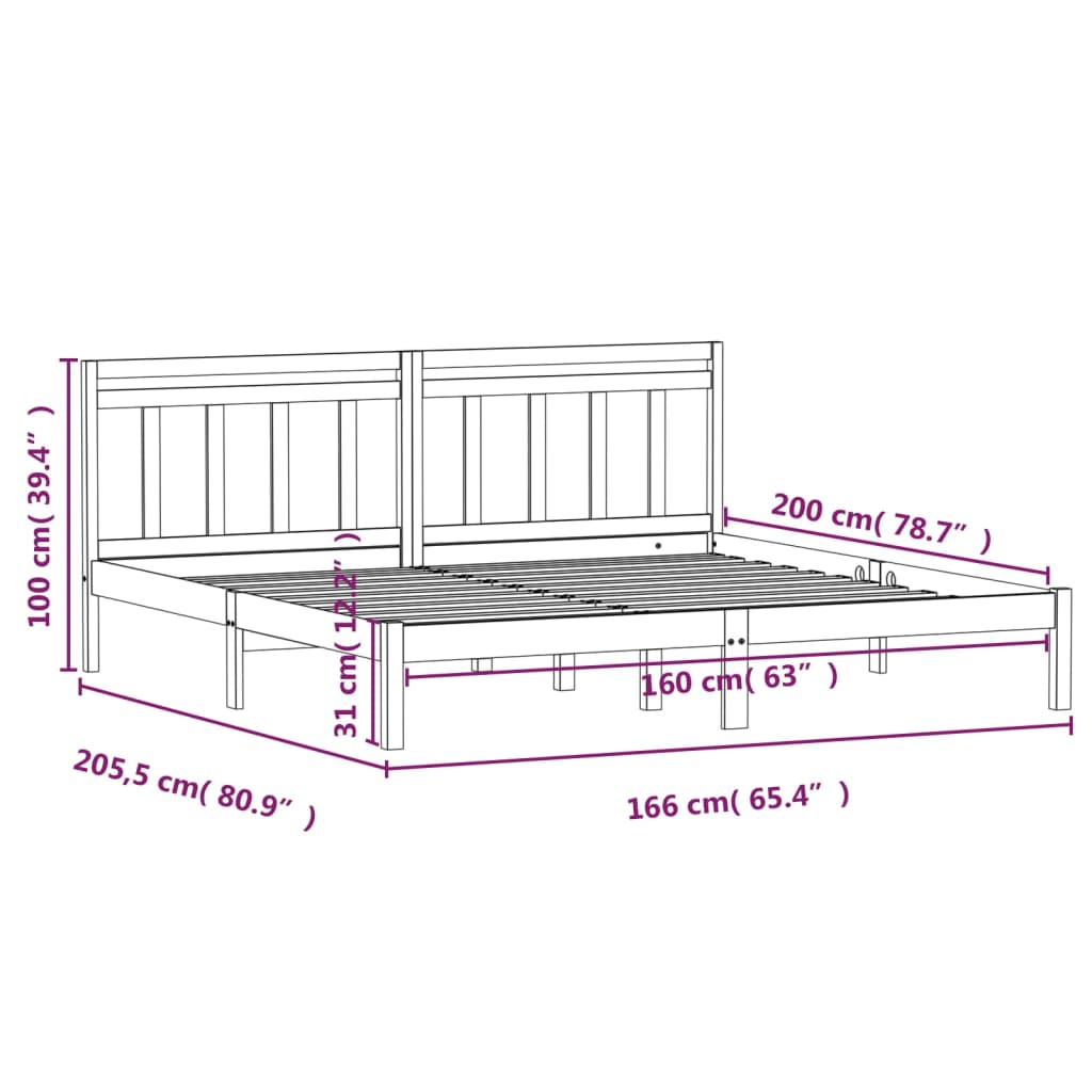 3100599 vidaXL Bed Frame without Mattress Solid Wood 160x200 cm (810027+814104)