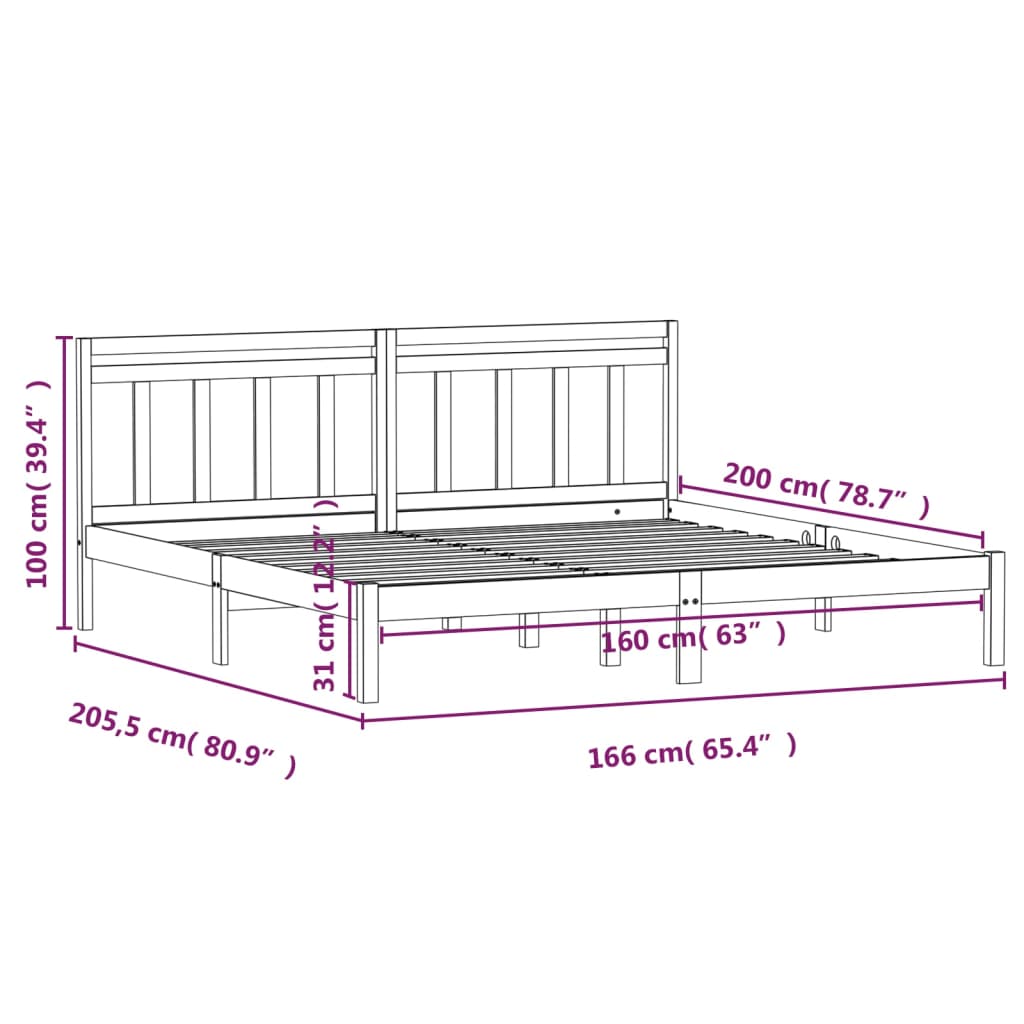 3100600 vidaXL Bed Frame without Mattress White Solid Wood 160x200 cm (810028+814105)