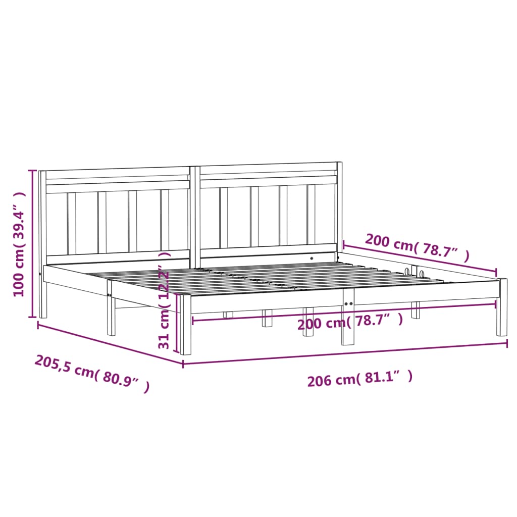 3100610 vidaXL Bed Frame without Mattress White Solid Wood 200x200 cm (810038+814115)