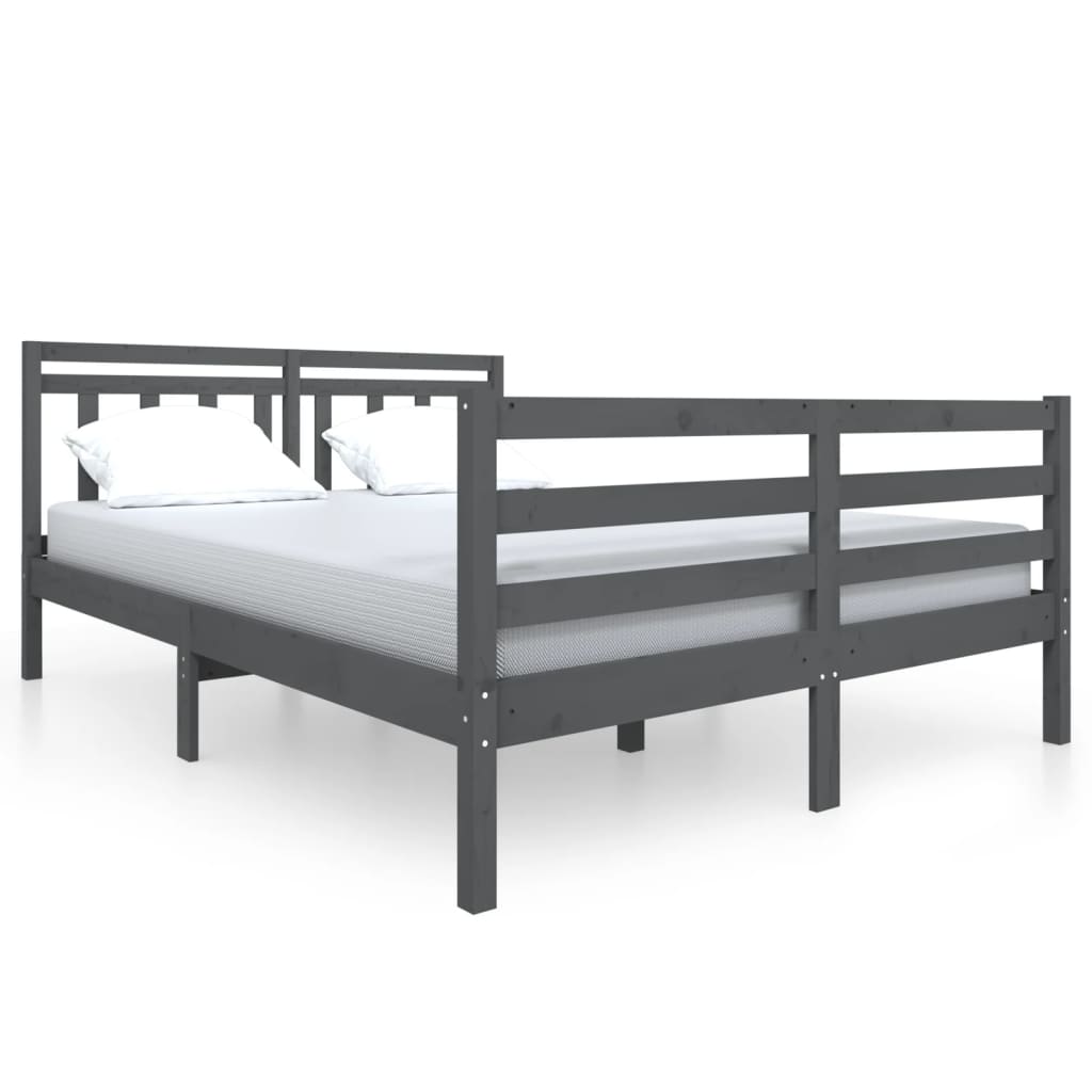 3100636 vidaXL Bed Frame without Mattress Grey Solid Wood 140x190 cm (810412+814096)