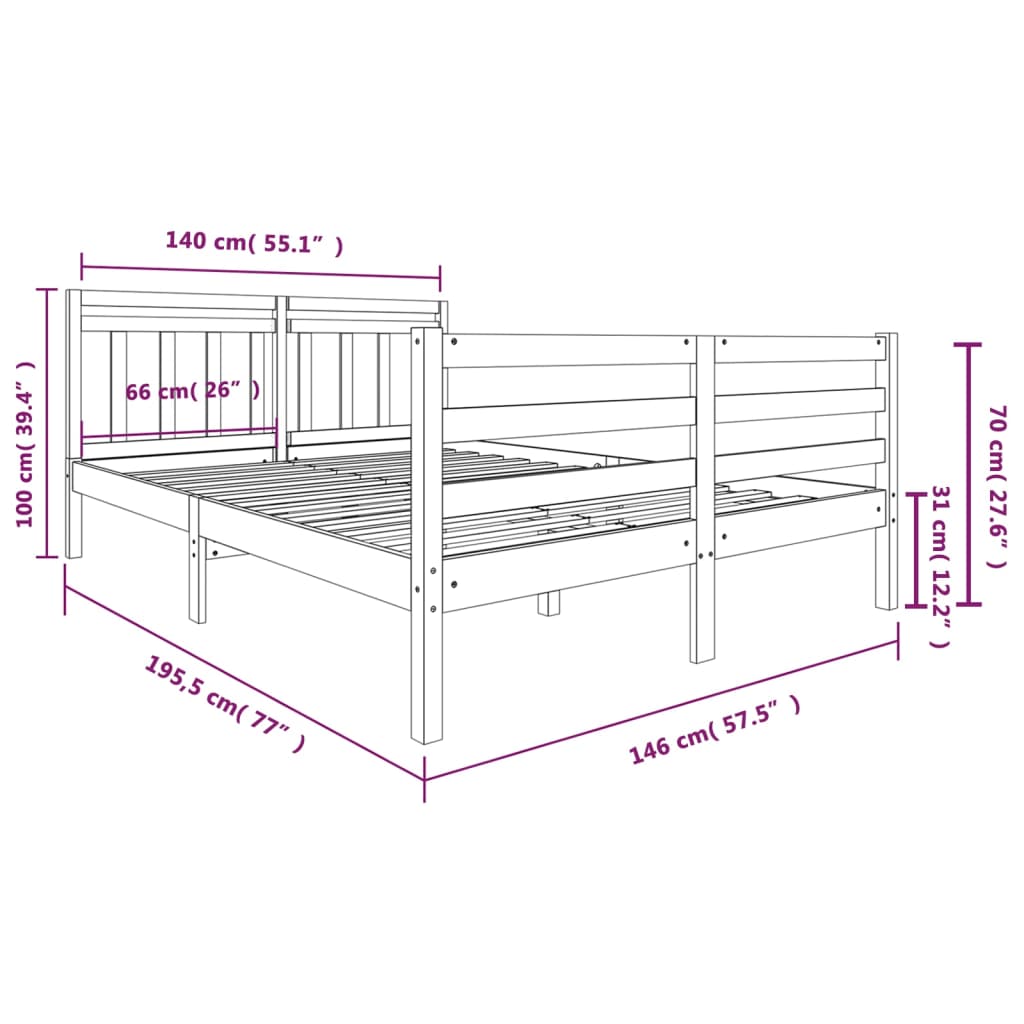 3100636 vidaXL Bed Frame without Mattress Grey Solid Wood 140x190 cm (810412+814096)