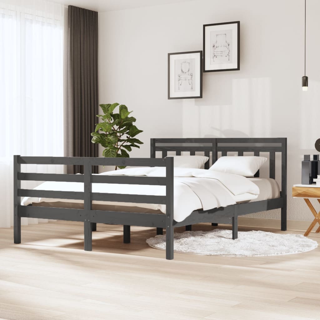 3100636 vidaXL Bed Frame without Mattress Grey Solid Wood 140x190 cm (810412+814096)