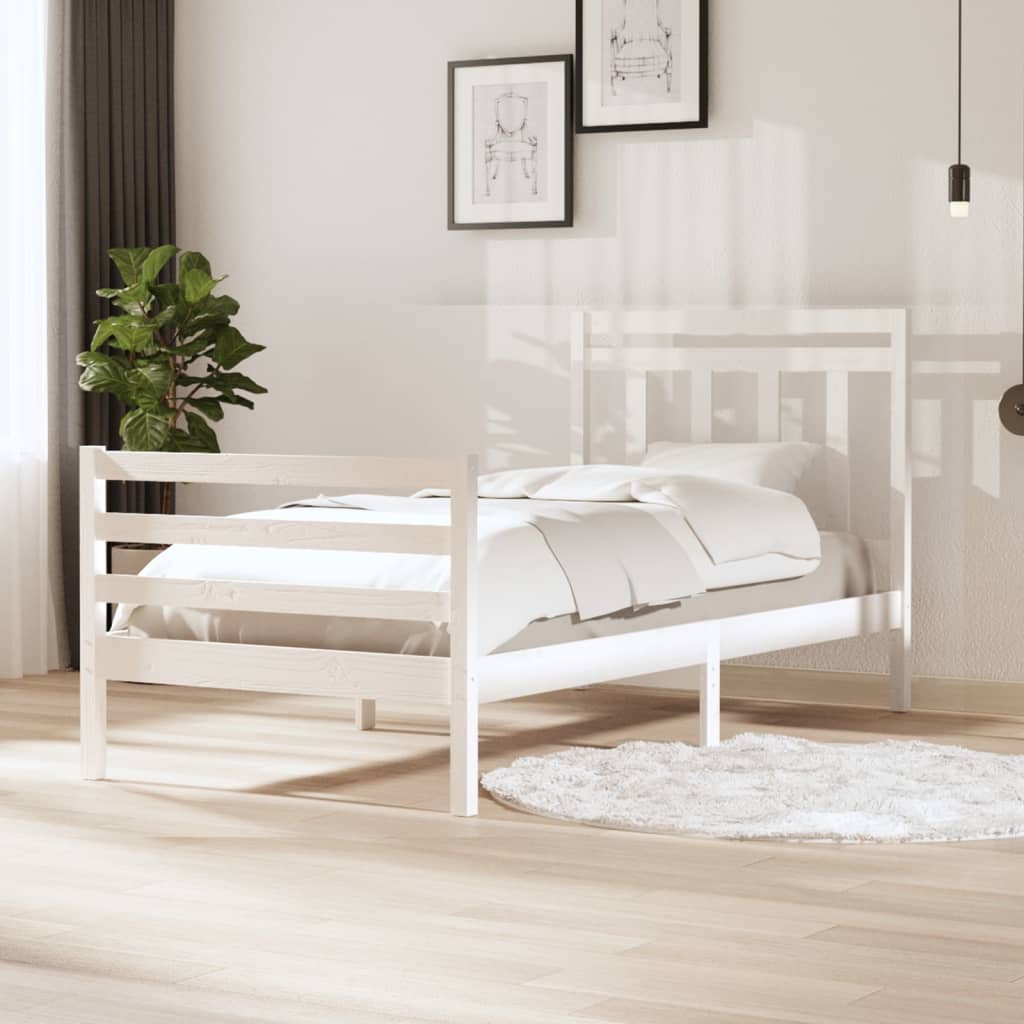 3100645 vidaXL Bed Frame without Mattress White Solid Wood 100x200 cm (810421+814080)