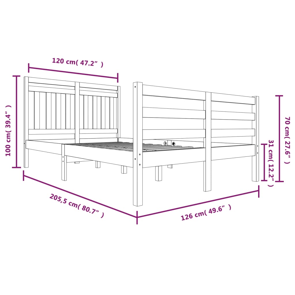 3100649 vidaXL Bed Frame without Mattress Solid Wood 120x200 cm (810425+814084)