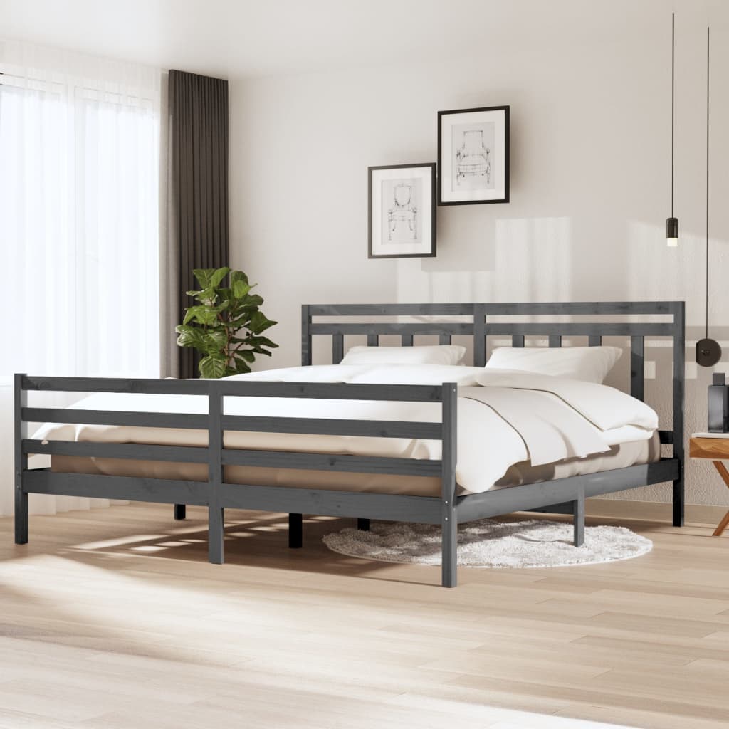 3100676 vidaXL Bed Frame without Mattress Grey Solid Wood 200x200 cm (810452+814116)