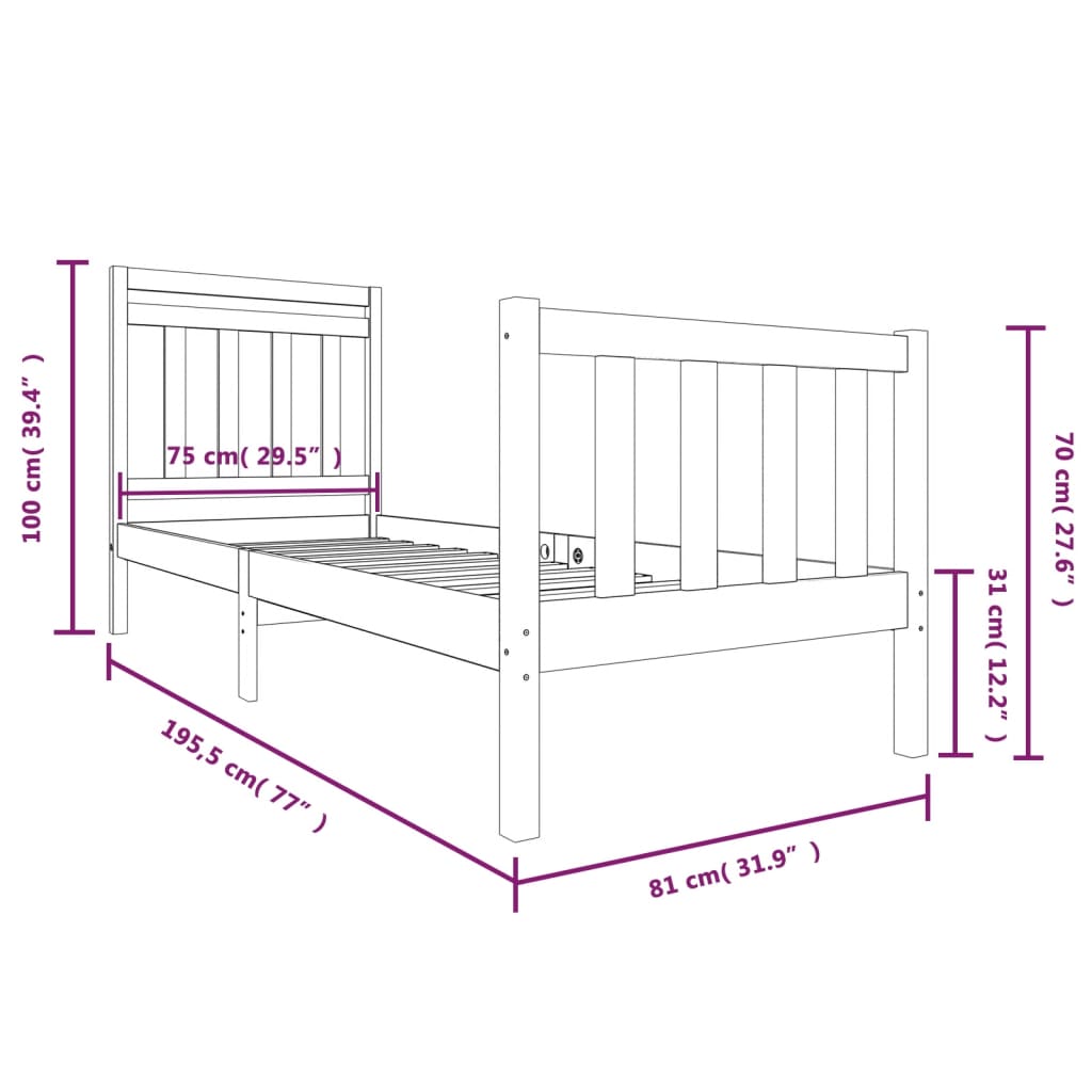 vidaXL Bed Frame without Mattress Small Single Solid Wood