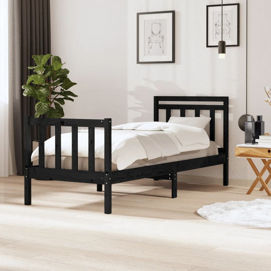 vidaXL Bed Frame without Mattress Black Single Solid Wood