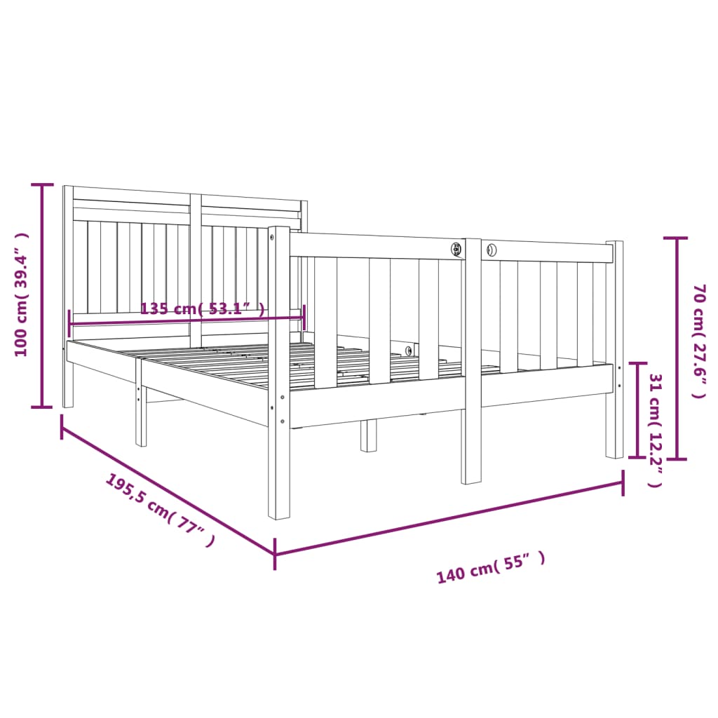 vidaXL Bed Frame without Mattress Double Solid Wood