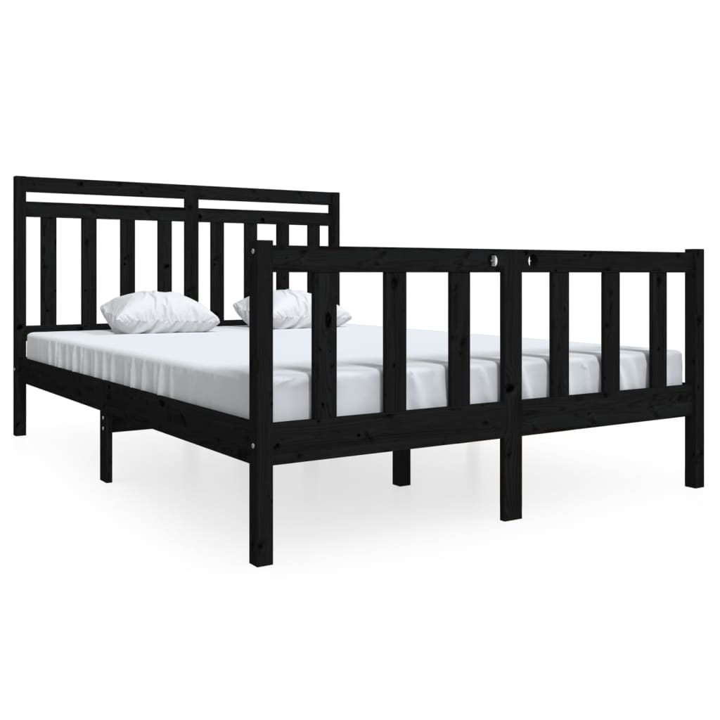 3100703 vidaXL Bed Frame without Mattress Black Solid Wood 140x190 cm (810066+814098)