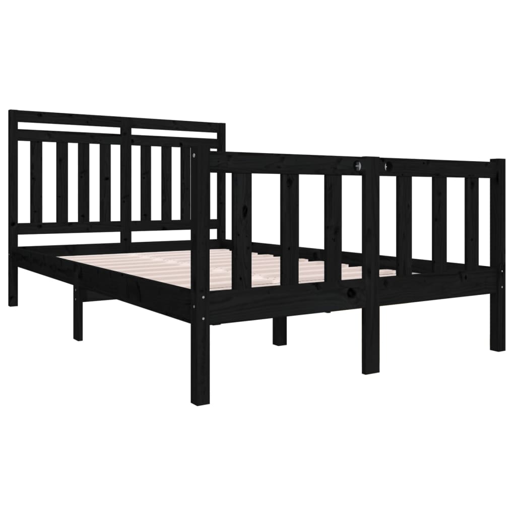 3100703 vidaXL Bed Frame without Mattress Black Solid Wood 140x190 cm (810066+814098)