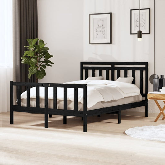 3100703 vidaXL Bed Frame without Mattress Black Solid Wood 140x190 cm (810066+814098)