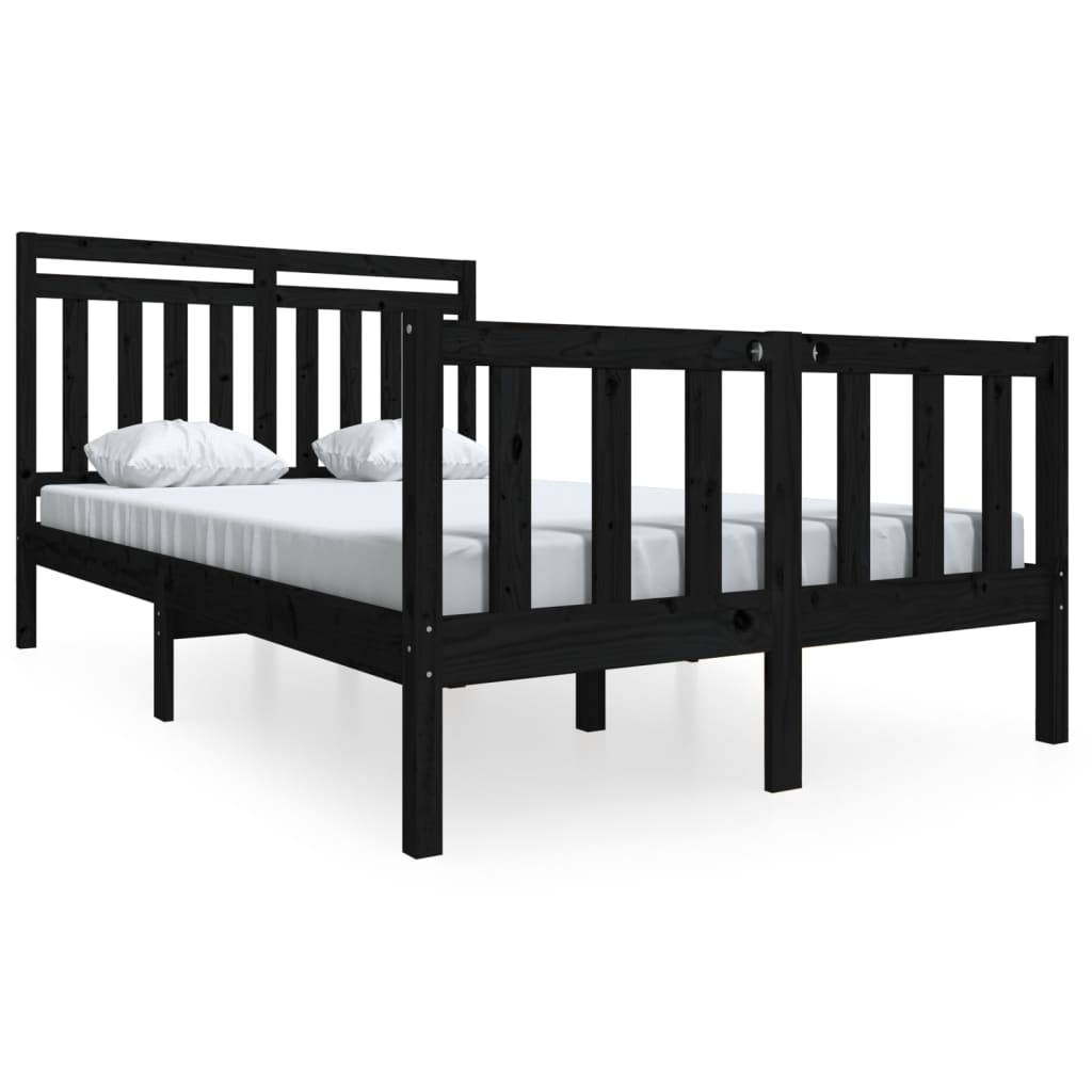 3100962 vidaXL Bed Frame without Mattress Black Solid Wood 140x200 cm (810086+814098)