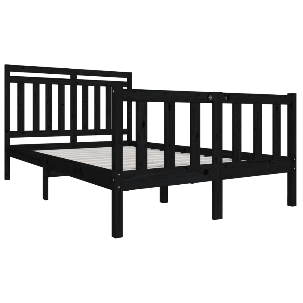 3100962 vidaXL Bed Frame without Mattress Black Solid Wood 140x200 cm (810086+814098)