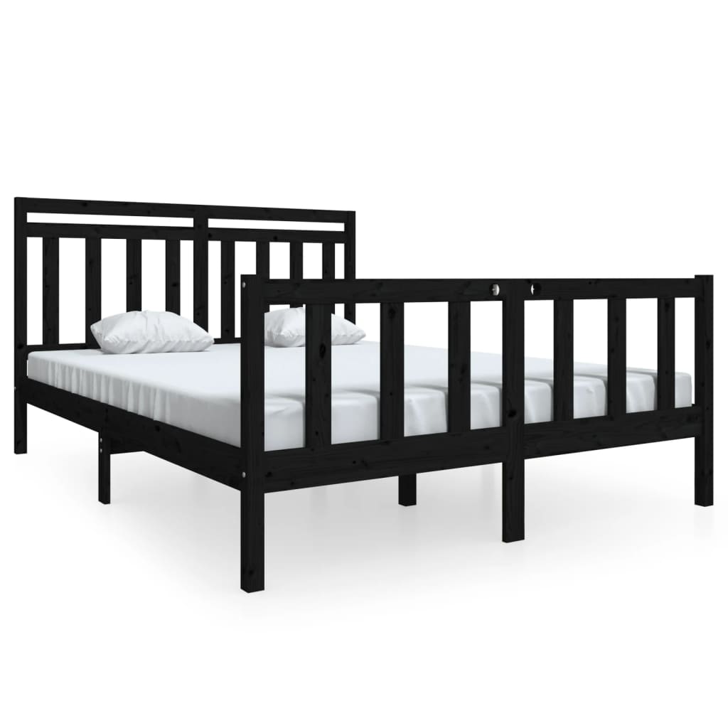 vidaXL Bed Frame without Mattress Black King Size Solid Wood