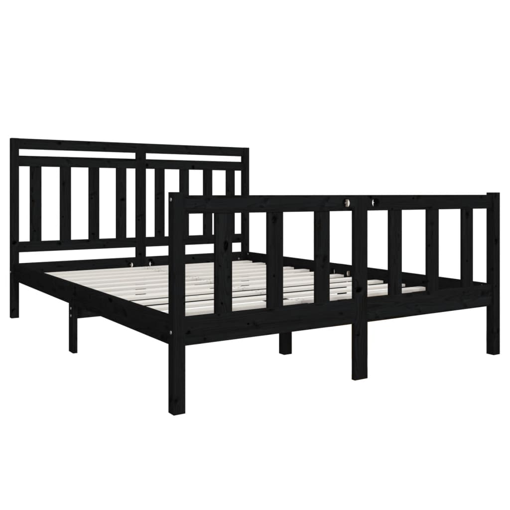 vidaXL Bed Frame without Mattress Black King Size Solid Wood