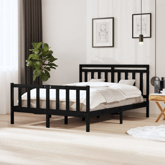 vidaXL Bed Frame without Mattress Black King Size Solid Wood