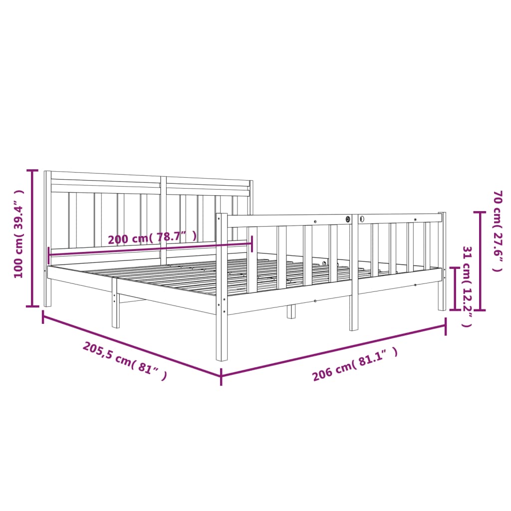 3100979 vidaXL Bed Frame without Mattress White Solid Wood 200x200 cm (810103+814115)