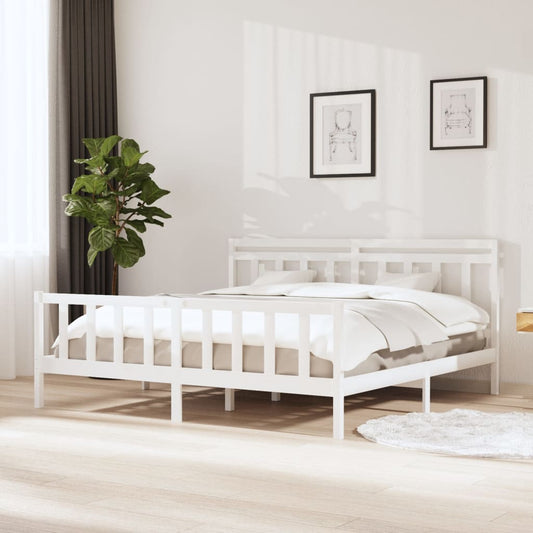 3100979 vidaXL Bed Frame without Mattress White Solid Wood 200x200 cm (810103+814115)