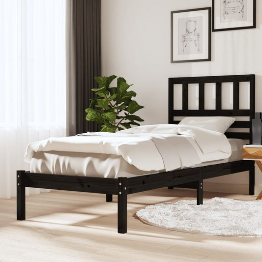 vidaXL Bed Frame without Mattress Black 90x190 cm Single Single Solid Wood Pine