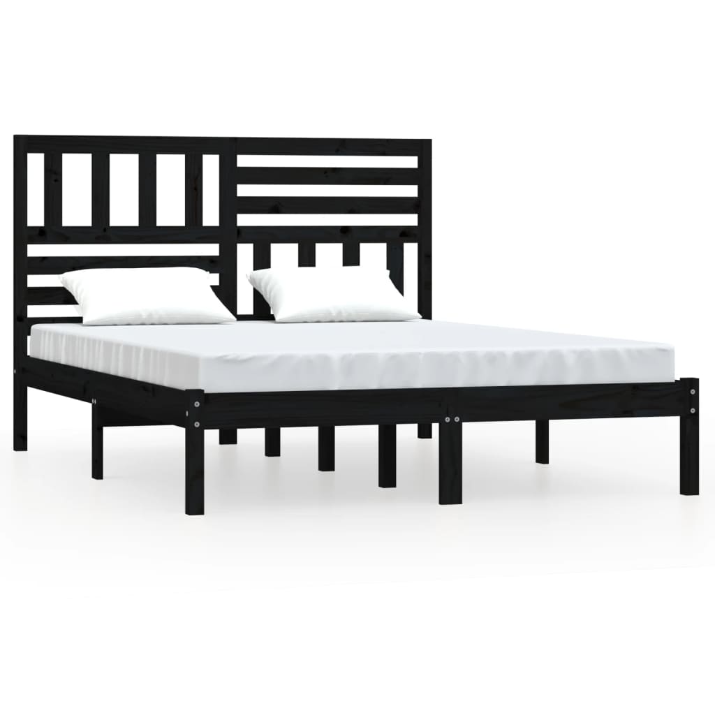 vidaXL Bed Frame without Mattress Black Solid Wood Pine 140x190 cm