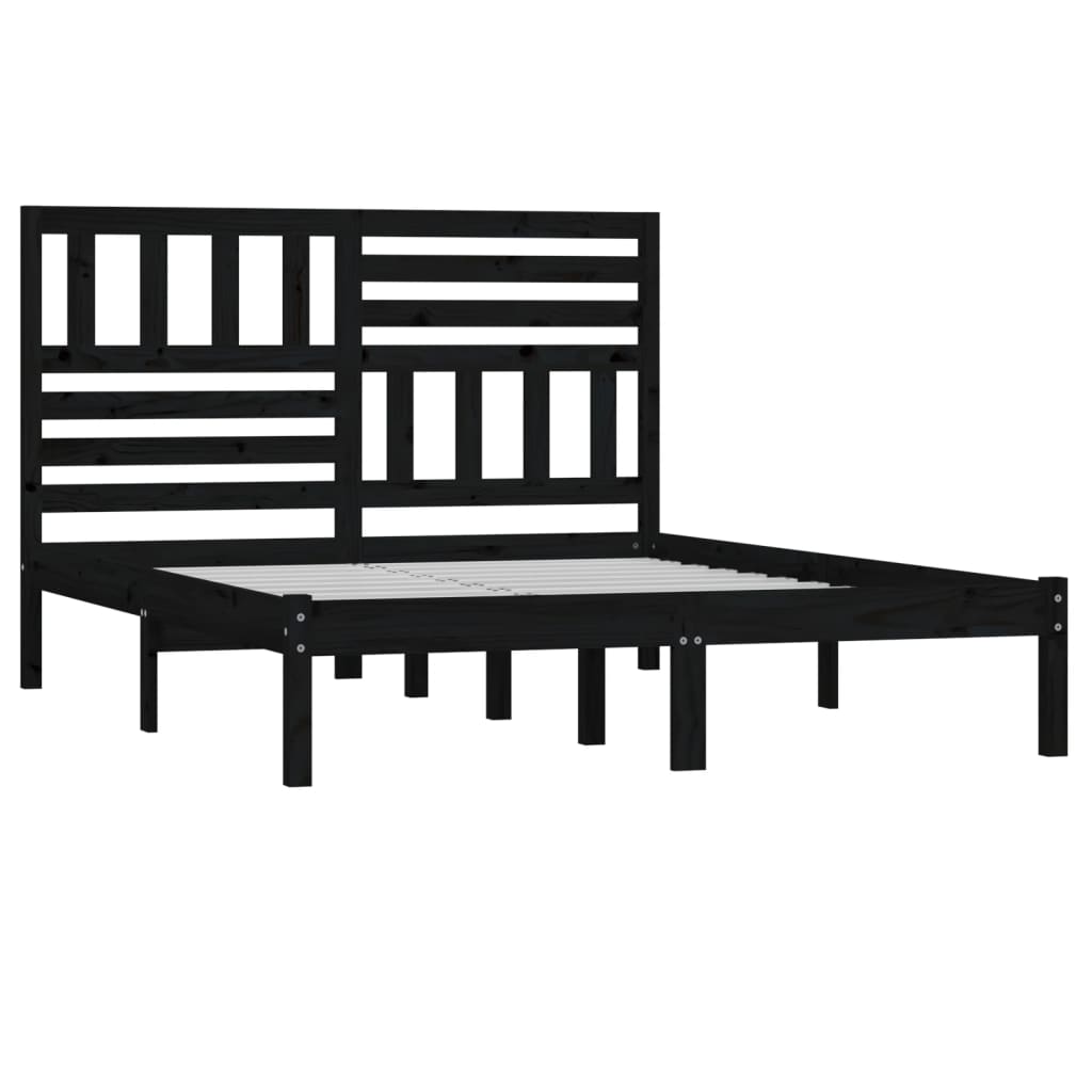 vidaXL Bed Frame without Mattress Black Solid Wood Pine 140x190 cm