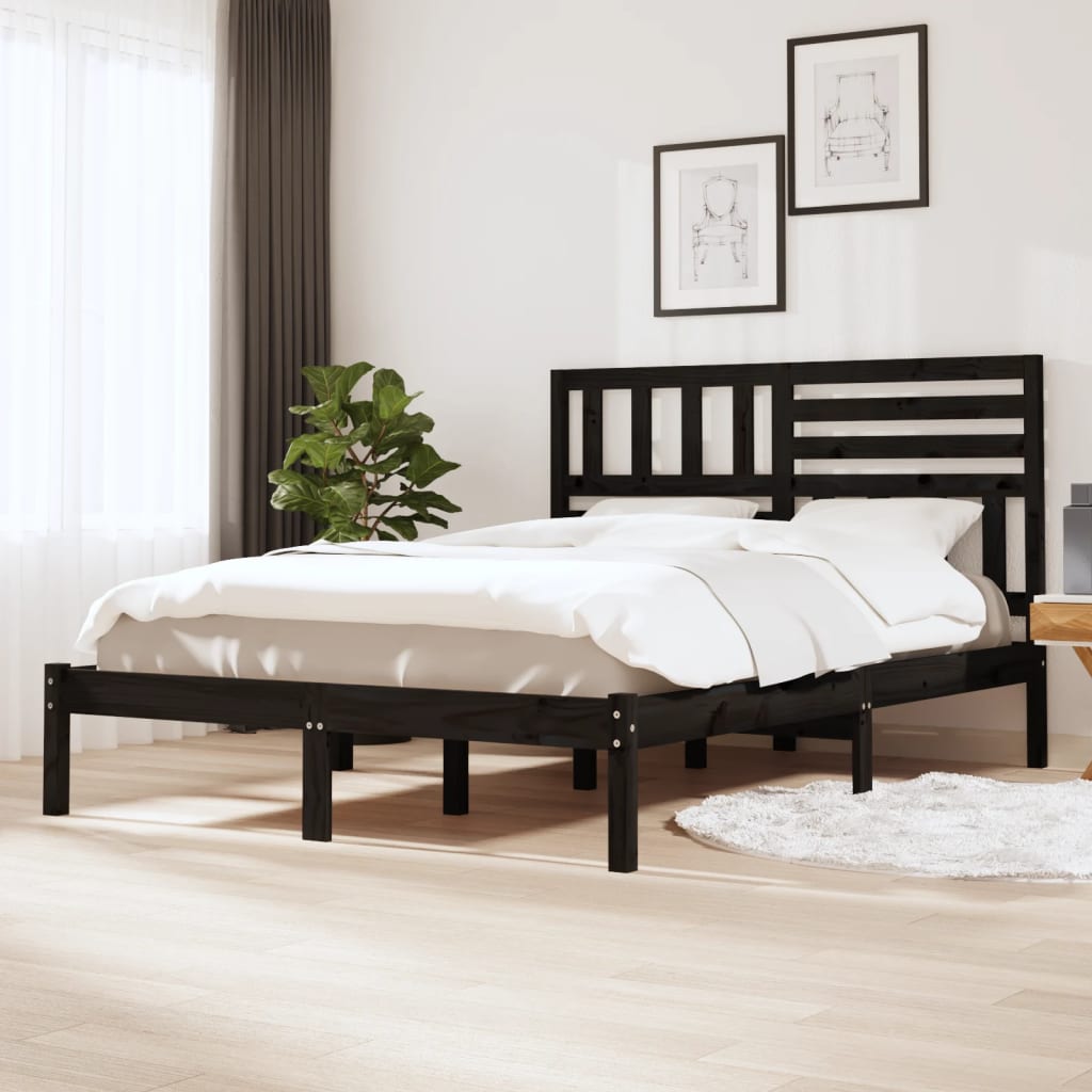 vidaXL Bed Frame without Mattress Black Solid Wood Pine 140x190 cm