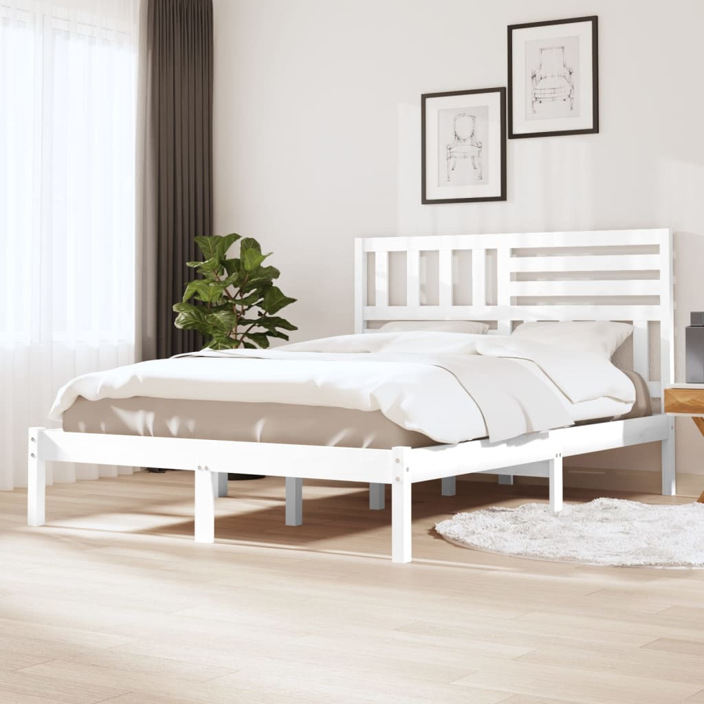 Bed Frame without Mattress White Solid Wood Pine 120x200 cm