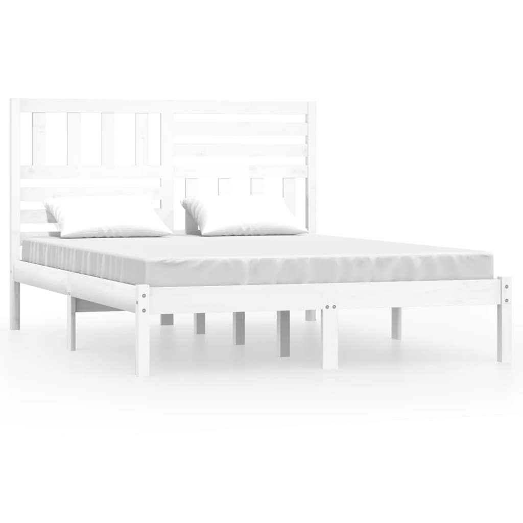 Bed Frame without Mattress White Solid Wood Pine 160x200 cm