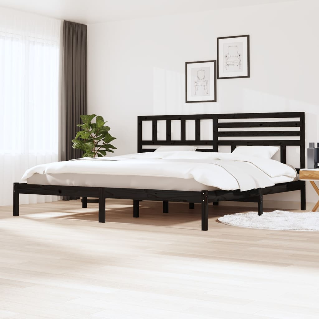 vidaXL Bed Frame without Mattress Black 180x200 cm Super King  Solid Wood Pine