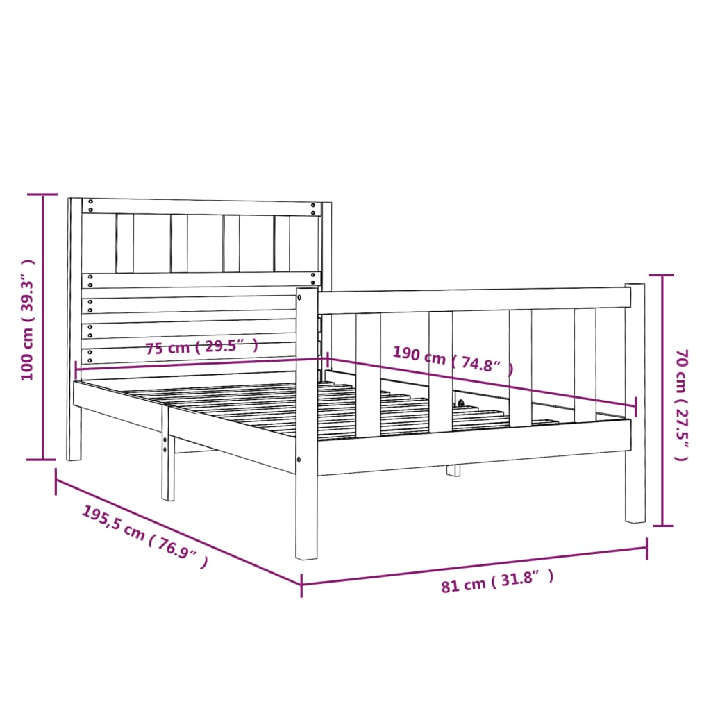 vidaXL Bed Frame without Mattress White Small Single Solid Wood