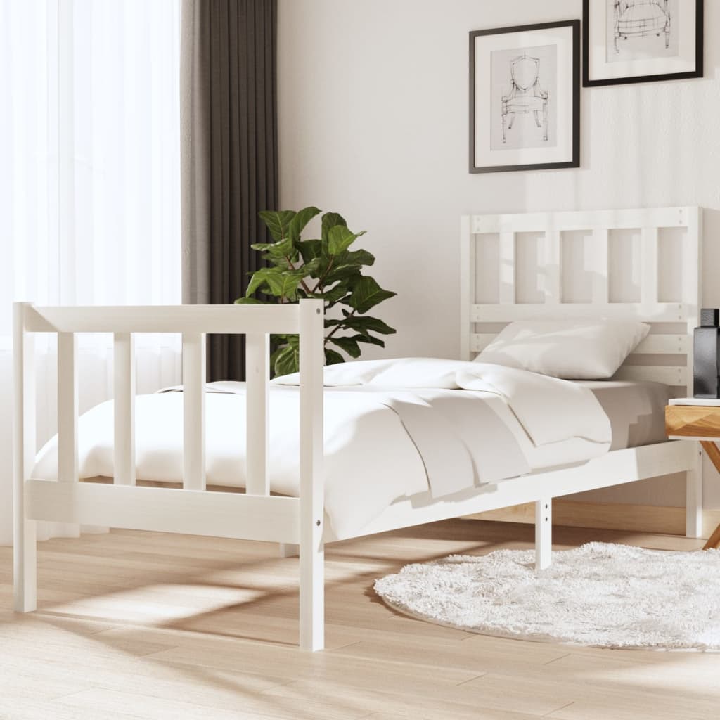 vidaXL Bed Frame without Mattress White Small Single Solid Wood