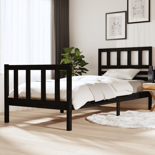 3101142 vidaXL Bed Frame without Mattress Black Solid Wood 90x200 cm (810071+814128)