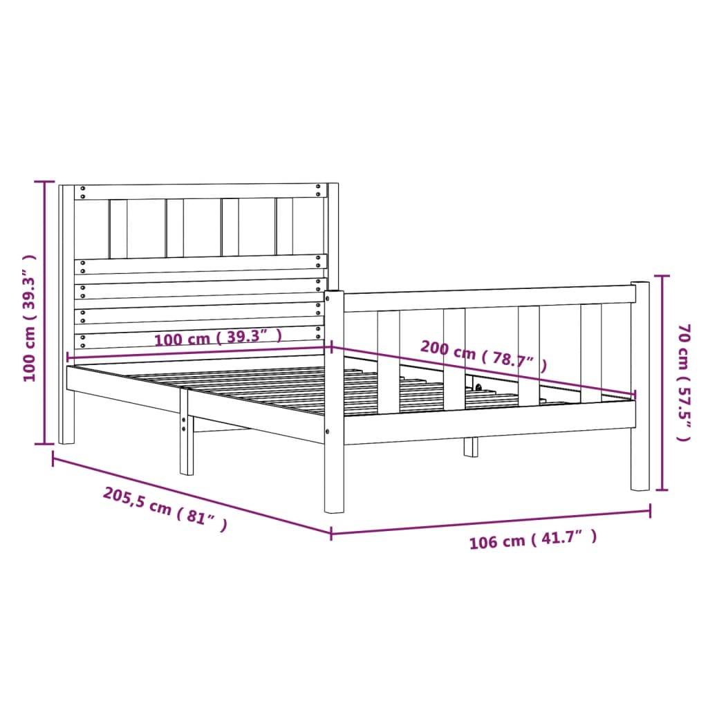 3101143 vidaXL Bed Frame without Mattress Solid Wood 100x200 cm (810072+814129)