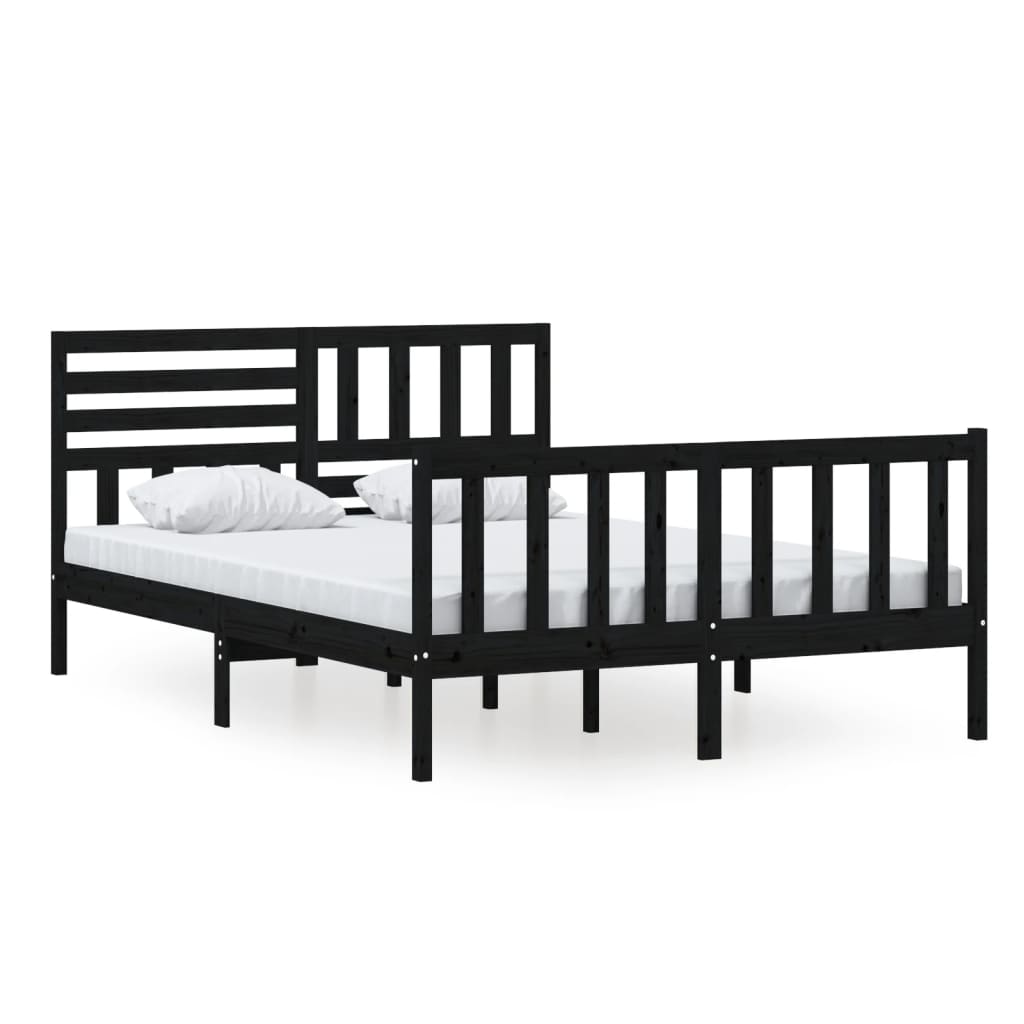 3101157 vidaXL Bed Frame without Mattress Black Solid Wood 140x200 cm (810086+814148)