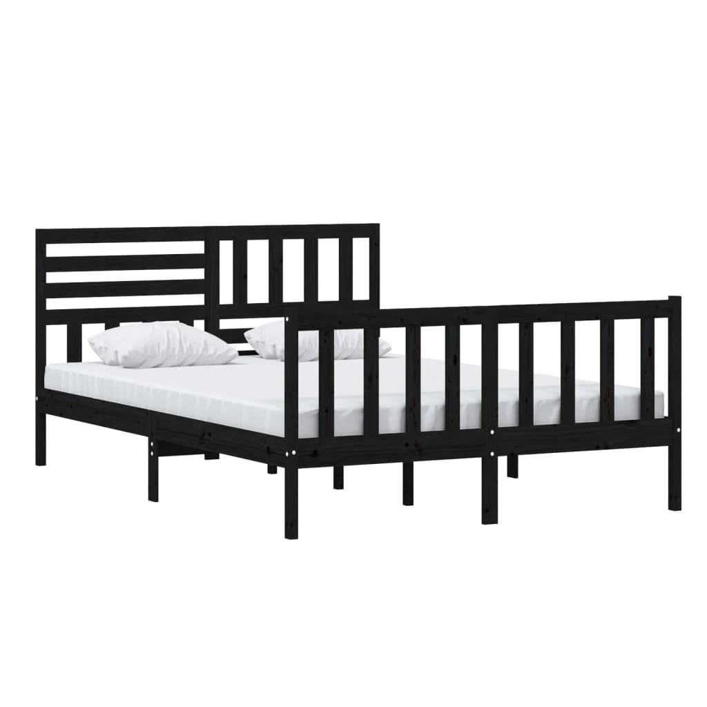 3101157 vidaXL Bed Frame without Mattress Black Solid Wood 140x200 cm (810086+814148)