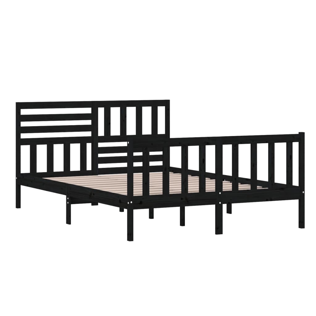 3101157 vidaXL Bed Frame without Mattress Black Solid Wood 140x200 cm (810086+814148)