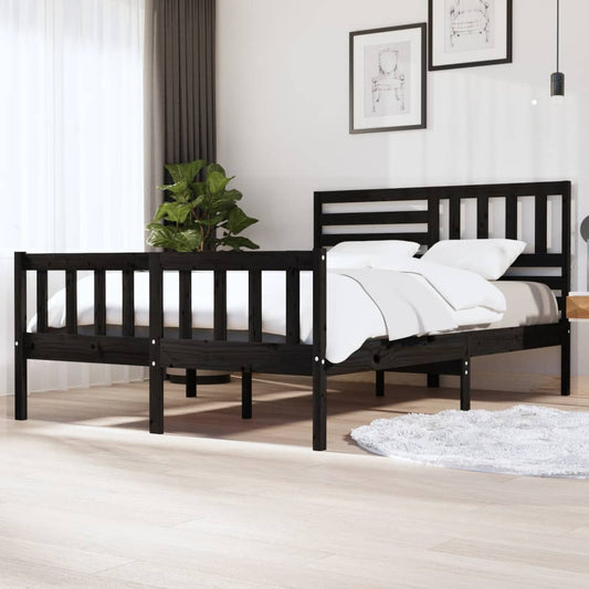 3101157 vidaXL Bed Frame without Mattress Black Solid Wood 140x200 cm (810086+814148)