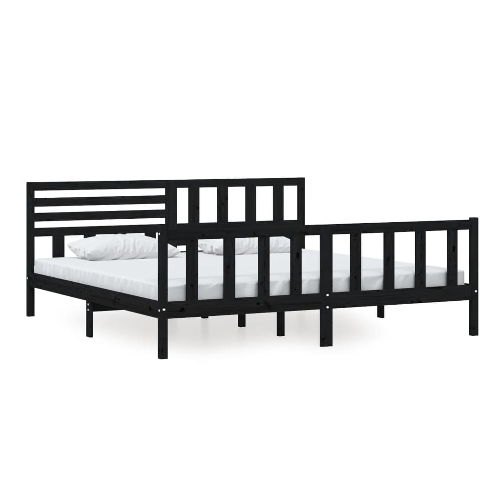 3101177 vidaXL Bed Frame without Mattress Black Solid Wood 200x200 cm (810106+814168)