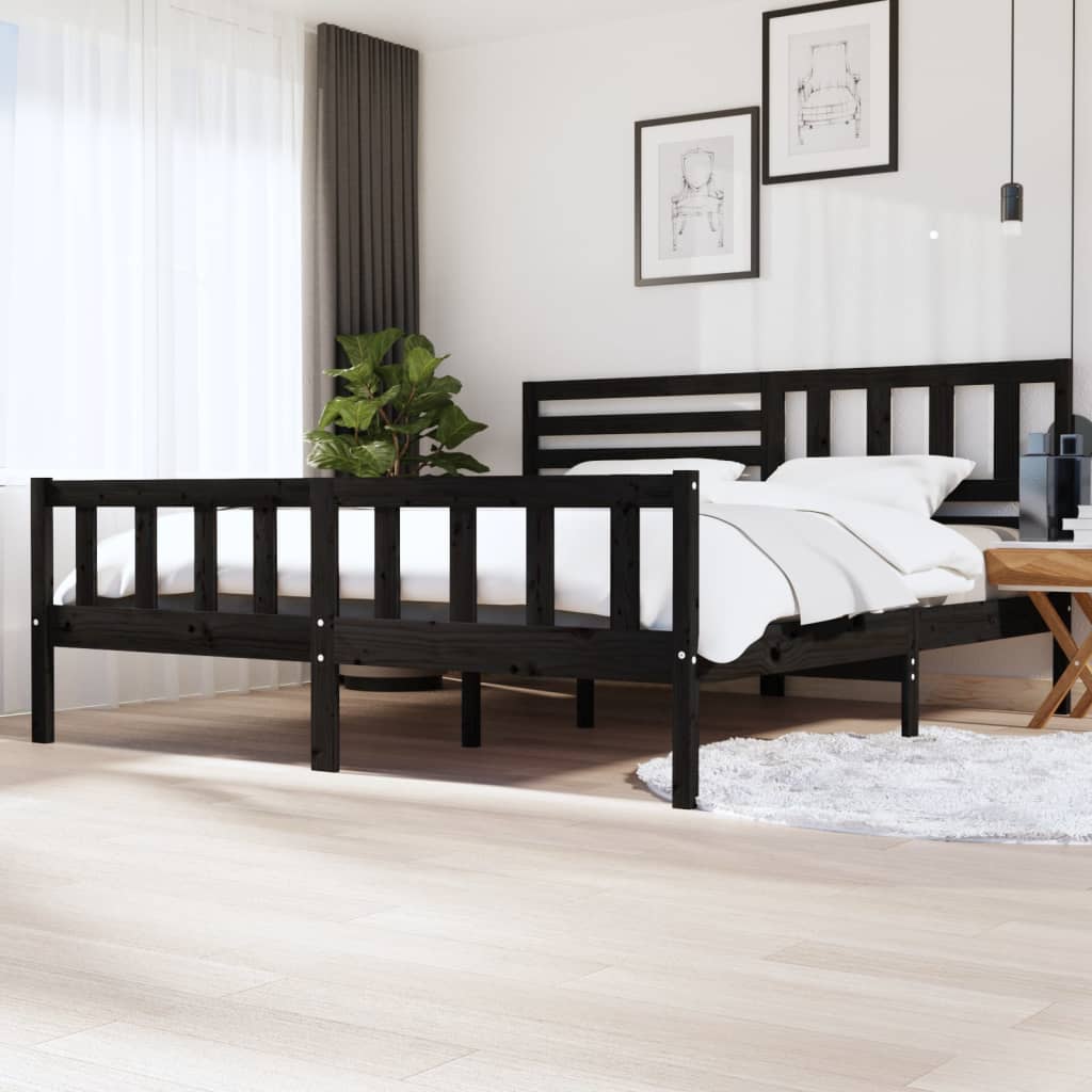 3101177 vidaXL Bed Frame without Mattress Black Solid Wood 200x200 cm (810106+814168)