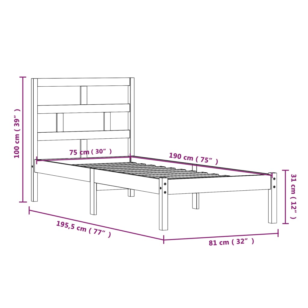 vidaXL Bed Frame without Mattress White Small Single Solid Wood