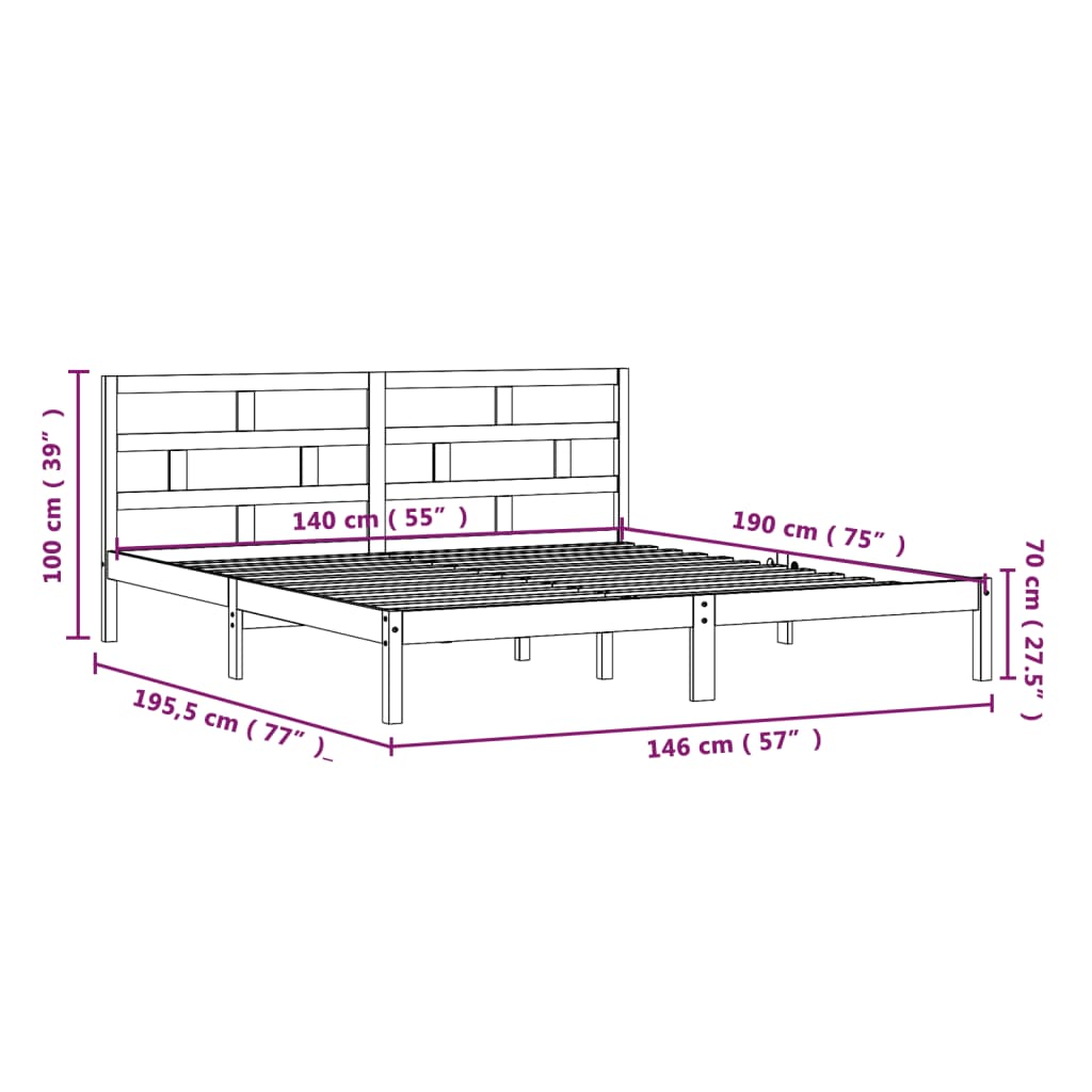 3101198 vidaXL Bed Frame without Mattress Solid Wood 140x190 cm (809997+814194)