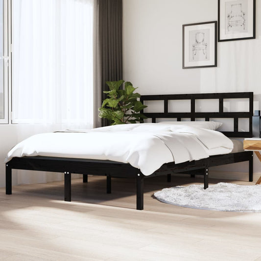 3101202 vidaXL Bed Frame without Mattress Black Solid Wood 140x190 cm (810001+814198)