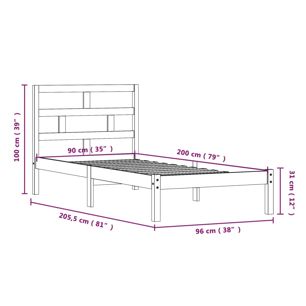 Bed Frame | White | Solid Pine Wood | Single | Single Bed Frame