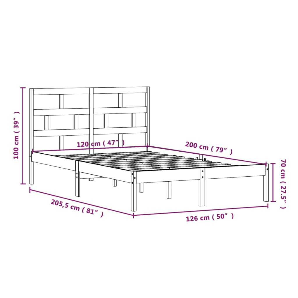 3101216 vidaXL Bed Frame without Mattress Honey Brown Solid Wood 120x200 cm (810015+814187)