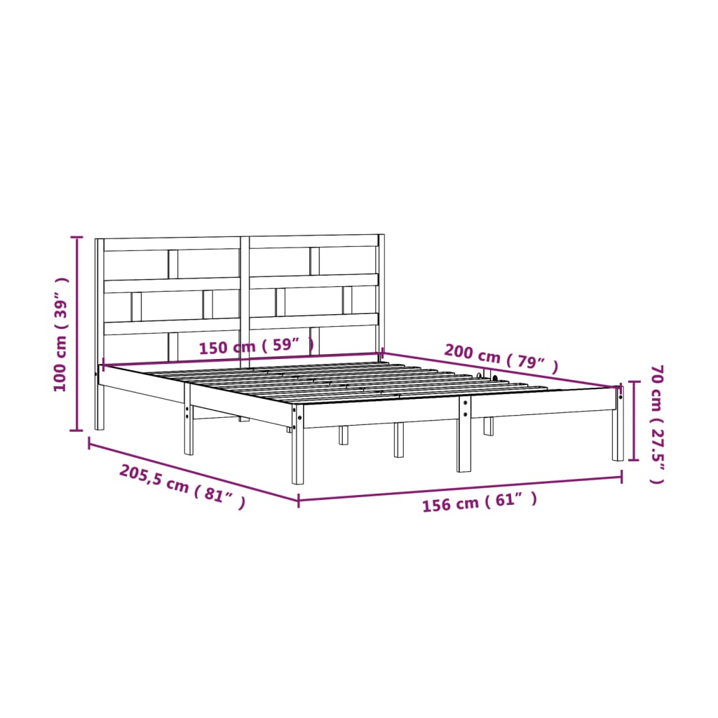 Bed Frame without Mattress Black King Size Solid Wood