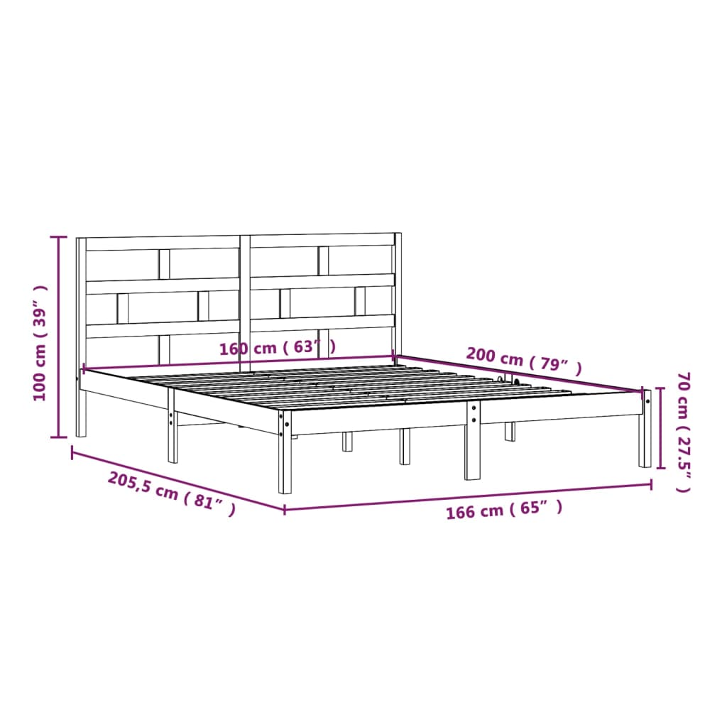 3101230 vidaXL Bed Frame without Mattress Grey Solid Wood 160x200 cm (810029+814206)