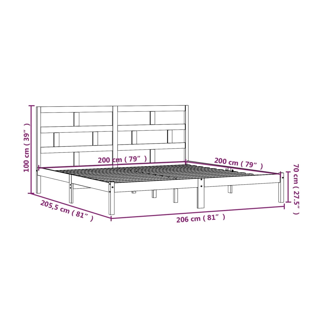 3101238 vidaXL Bed Frame without Mattress Solid Wood Pine 200x200 cm (810037+814214)