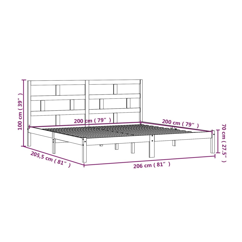 Bed Frame | White | Solid Pine Wood | 200x200 cm | Durable | Bed Frame